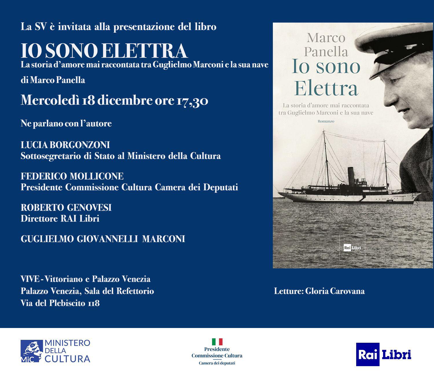 Presentazione del libro: “Io sono Elettra. La storia d’amore mai raccontata tra Guglielmo Marconi e la sua nave”